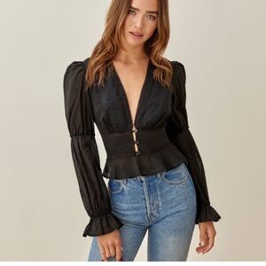 Reformation Black Lace Trim Blouse